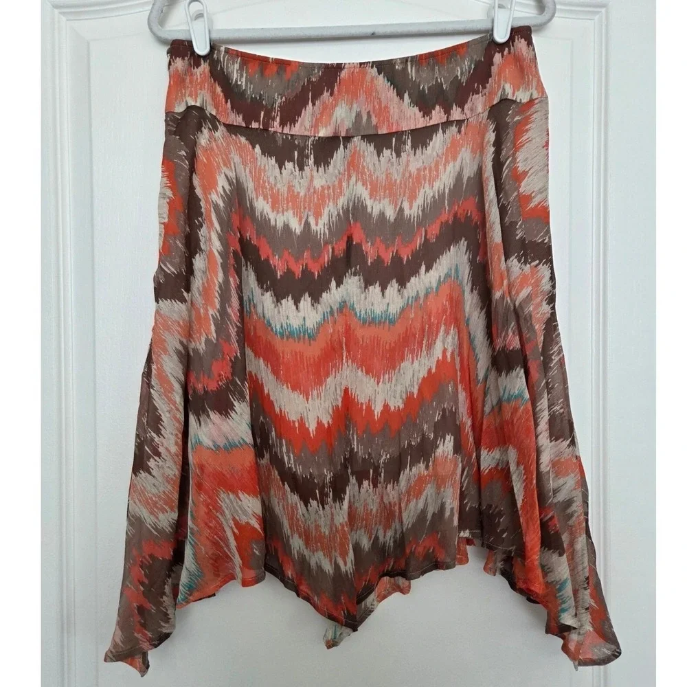 Tommy Bahama Silk Ikat Chevron Handkerchief Hem Skirt Orange Brown Sz 10 Festive